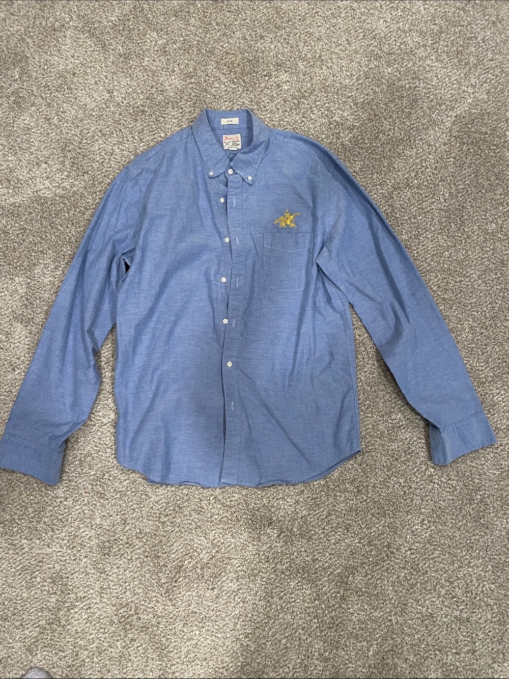 J. Crew Light Blue Button-Down Shirt with Yellow Embroidered Logo